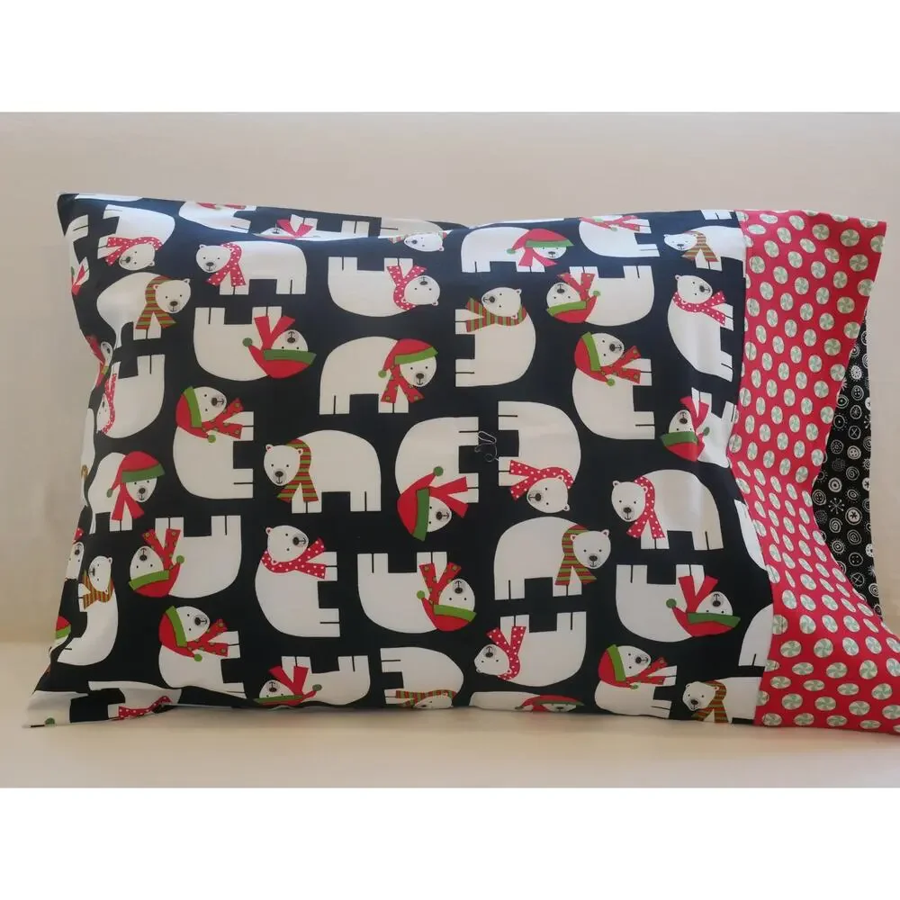 Handmade Christmas Polar Bear Toddler or Travel Pillowcase, Designer Cotton
